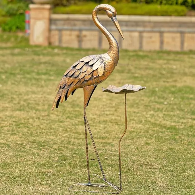large-heron-garden-statue-42-crane-outdoor-statue-with-birdbath-crane-metal-yard Large Heron Garden Statue, 42'' Crane Outdoor Statue with Birdbath, Crane Metal Yard Art for Porch Backyard Patio Lawn Decor (Golden)