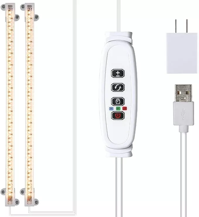 LED Grow Light Strips, Grow Lights for Indoor Plants Full Spectrum 3000K, 96 LEDs Plant Light with 3/9/12H Timer, 10 Dimmable Levels for Seedling Succulent, 2 Head 13 Inches
