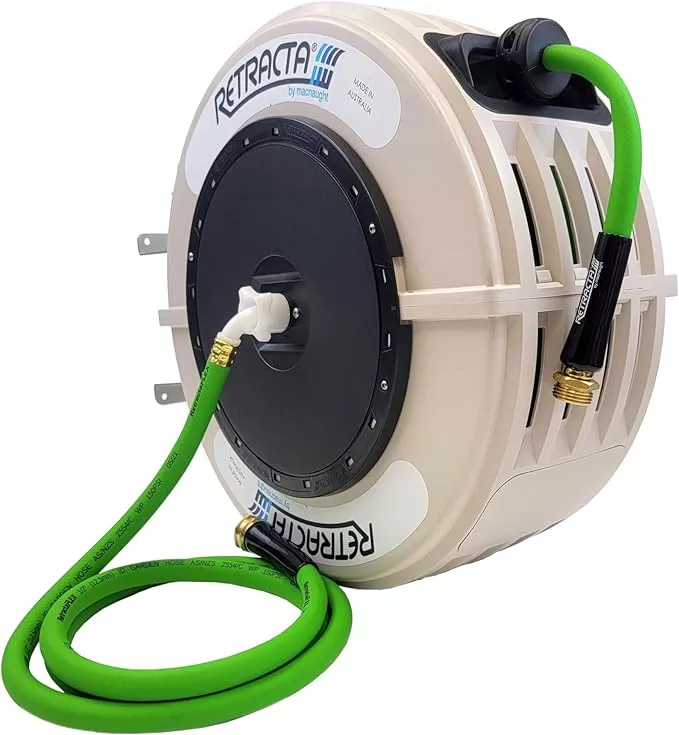 macnaught-retractable-garden-hose-reel-82-ft-water-hose-reel-heavy-duty-retracta Macnaught Retractable Garden Hose Reel, 82 Ft Water Hose Reel Heavy Duty Retractable Hose with Metal 180° Swivel Rotation Bracket for Wall Mount - Gray