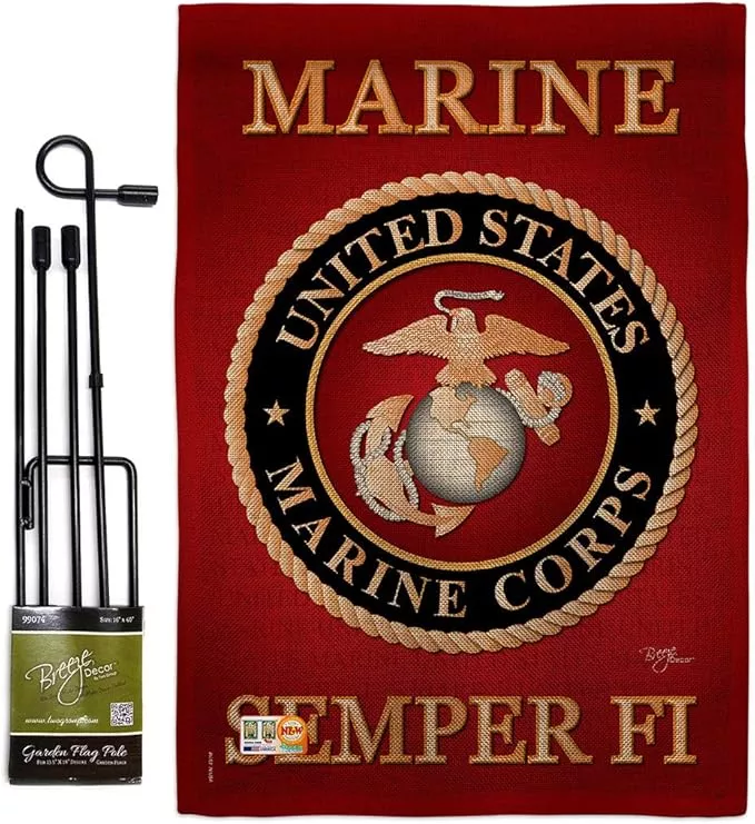marine-corps-burlap-garden-flag-set-with-stand-armed-forces-usmc-semper-fi-unite Marine Corps Burlap Garden Flag - Set with Stand Armed Forces USMC Semper Fi United State American Military Veteran Retire Official - House Banner Small Yard Gift Double-Sided Made In USA , Garden Flag 13"x 18.5"