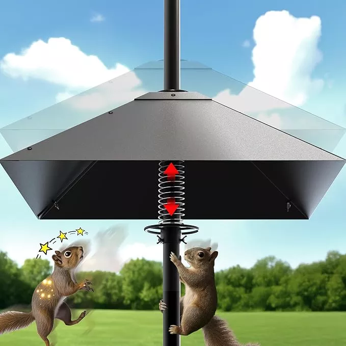 metal-squirrel-baffle-squirrel-baffle-bird-feeder-pole-upgrade-spring-motion-des Metal Squirrel Baffle - Squirrel Baffle for Bird Feeder Pole, Upgrade Spring Motion Design for Better Defense, 19 Inch Heavy Duty Guard for Outside Bird Feeder Pole Mount