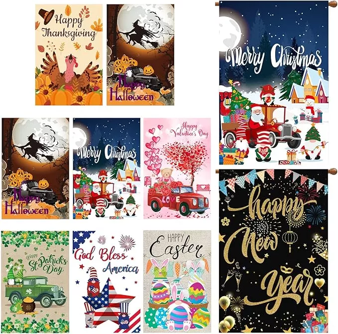 moukeren-8-pack-28-x-40-inch-large-seasonal-garden-flags-decorative-holiday-flag Moukeren 8 Pack 28 x 40 Inch Large Seasonal Garden Flags Decorative Holiday Flags Double Sided Polyester Festive for Outside Lawn Yard Outdoor Easter Independence Day Patriotic Decorations(Cute)