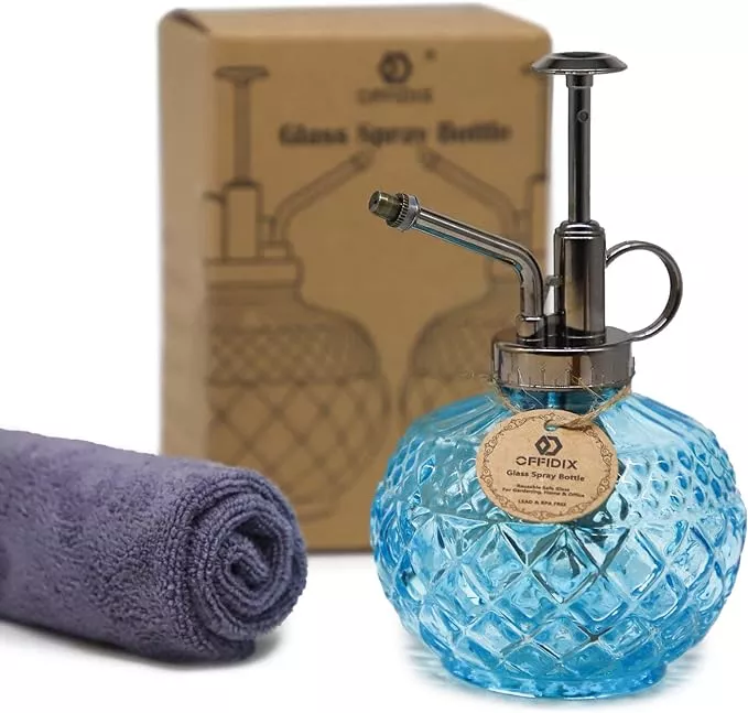 offidix-glass-plant-mister-300ml-vintage-spray-bottle-plant-spritzer-with-top-pu OFFIDIX Glass Plant Mister, 300ML Vintage Spray Bottle Plant Spritzer with Top Pump Fine Mist,Small Decorative Watering Can for Indoor Outdoor Succulent and Other Live Plants (Light Blue)