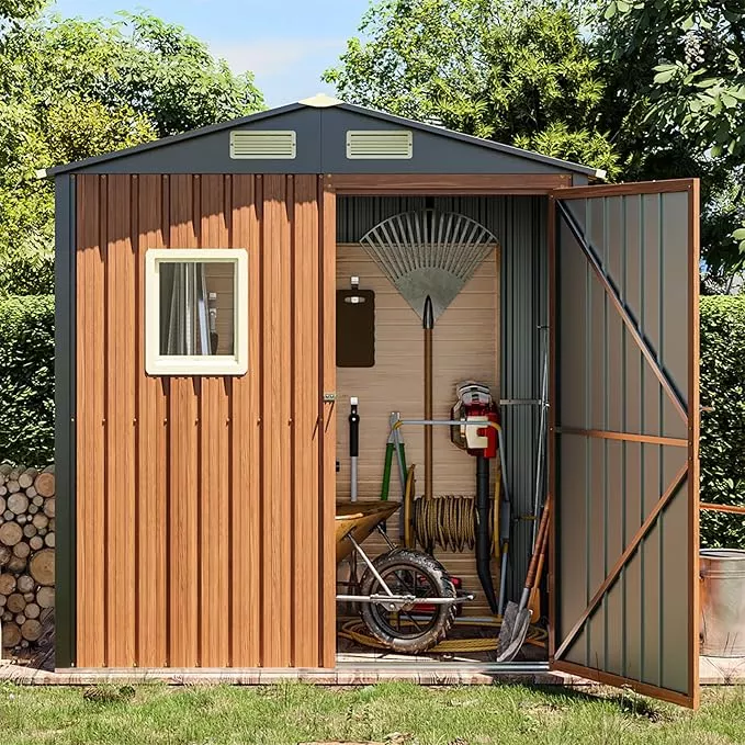outdoor-storage-shed-6x4-ft-lockable-metal-garden-shed-with-window-tool-shed-tin Outdoor Storage Shed 6x4 Ft, Lockable Metal Garden Shed with Window, Tool Shed Tiny House Vertical Outside Storage Building for Backyard, Lawn, Patio, Bike