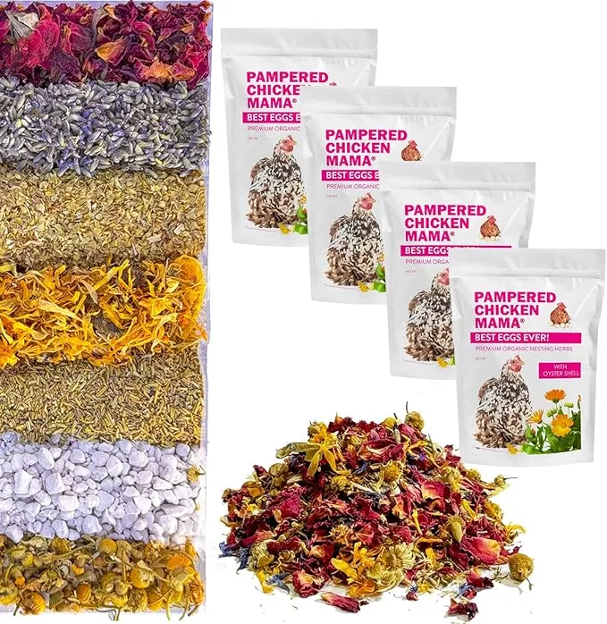 pampered-chicken-mama-best-eggs-ever-nesting-herbs-chickens-4-pounds-chicken-nes Pampered Chicken Mama Best Eggs Ever! Nesting Herbs for Chickens (4 Pounds) for Chicken Nesting Boxes Calcium Supplement for Chickens | Chicken Feed Supplies, Hen Treats for Coops (4 Bags)