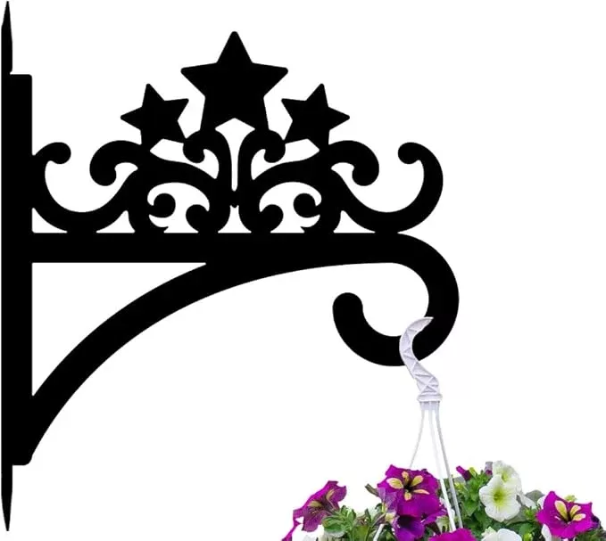 peacoblue-iron-plant-hanger-hook-outdoor-indoor-hanging-plant-flower-fern-pot-la peacoblue Iron Plant Hanger Hook for Outdoor Indoor Hanging Plant Flower Fern Pot Lantern Bird Feeder,12"x14" Weather Resistant Metal Wall Holder for Porch Garden Farmhouse(Five-Pointed Star)
