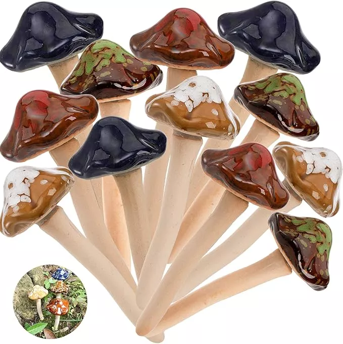 peohud-12-pack-ceramic-garden-mushrooms-lawn-ornament-decor-mushrooms-fairy-gard Peohud 12 Pack Ceramic Garden Mushrooms, Lawn Ornament Decor Mushrooms for Fairy Garden, Yard, Indoor, Outdoor, 4.7 Inch