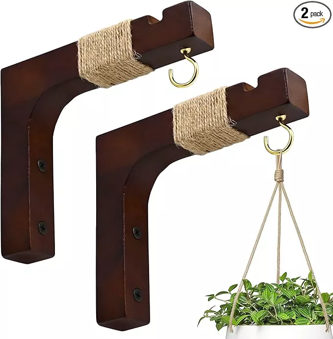 plant-hanger-hooks-indoor-hanging-plants-2-pack-rustic-farmhouse-wooden-hanging- Plant Hanger Hooks for Indoor Hanging Plants, 2 Pack Rustic Farmhouse Wooden Hanging Basket Wall Bracket Plant Hooks for Indoor Outdoor Flower Pots Lanterns Wind Chime Balcony Light Garden Decoration