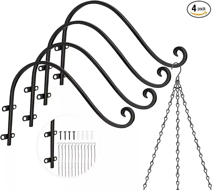 plant-hangers-outdoor-4-pack-12-inch-plant-hooks-with-12-chains-wall-metal-plant Plant Hangers Outdoor, 4 Pack 12 Inch Plant Hooks with 12 Chains for Wall Metal Plants Hanging Bracket for Bird Feeder, Flower Baskets, Wind Chimes, Lanterns, Indoor Outdoor, Black