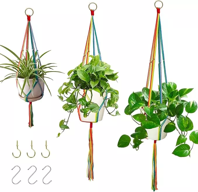rainbow-macrame-plant-hangers-indoor-outdoor-3-pack-different-size-flower-pot-ho Rainbow Macrame Plant Hangers Indoor Outdoor, 3 Pack Different Size Flower Pot Holder Hanging Plant Holder for Windows Garden Boho Home Decor