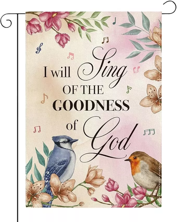 religion-garden-flag-i-will-sing-goodness-god-lawn-porch-bible-verse-decor-small Religion Garden Flag I Will Sing of the Goodness of God Lawn Porch Bible Verse Decor Small Double Sided Burlap art Stained Glass Style Garden Flags 12 x 18 Inch for Outside