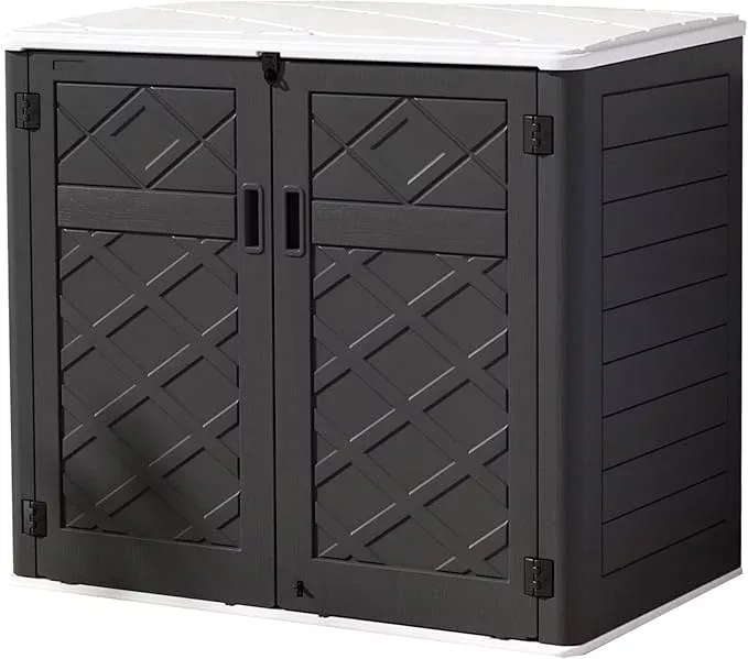 resin-outdoor-storage-shed-38-cu-ft-outdoor-storage-box-waterproof-garden-tools- Resin Outdoor Storage Shed, 38 cu.ft Outdoor Storage Box Waterproof for Garden Tools, Patio Furniture, Trash Cans, Garage Storage, Customized Shelves & Lockable (Off White)