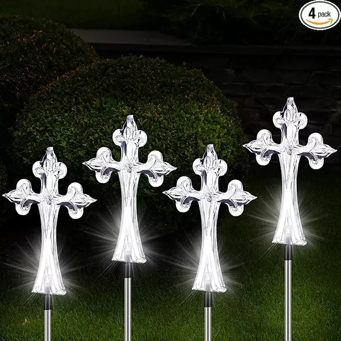 riakrum-4-piece-solar-cross-cemetery-grave-grave-crosses-cemetery-memorial-stake Riakrum 4 Piece Solar Cross for Cemetery Grave Grave Crosses for Cemetery Memorial Stake Solar Lights Waterproof Outdoor Garden Stake Cemetery Cross for Grave Yard Decorations, 16 Inches Long