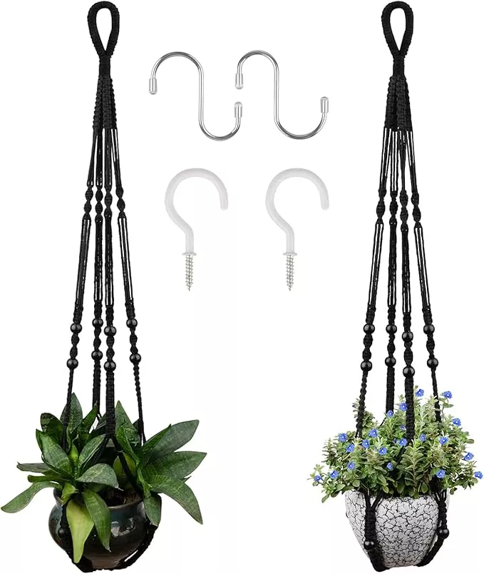 rifny-macrame-plant-hanger-5-to-10-inch-plant-pots-35-inch-woven-rope-hanger-kit RIFNY Macrame Plant Hanger for 5 to 10 Inch Plant Pots, 35 Inch Woven Rope Hanger Kits with Hooks and Wood Beads, Hanging Planter Basket for Indoor Boho Home Decor (Brown, 3 Pack)