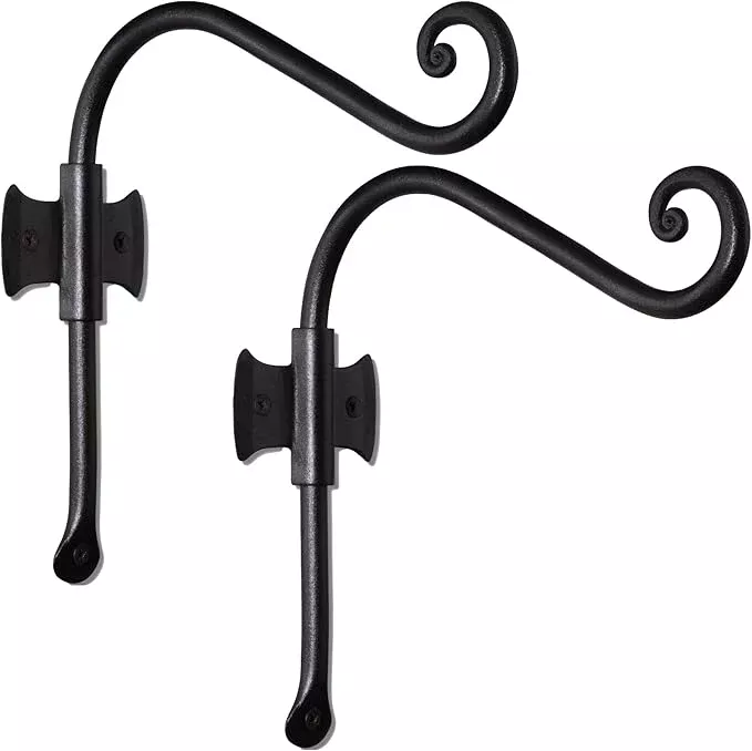 rtzen-plant-hangers-outdoor-or-indoor-wrought-iron-metal-hanger-indoor-hook-heav RTZEN Plant Hangers Outdoor or Indoor - Wrought Iron Metal Hanger Indoor Hook - Heavy Duty Wall Bracket Hooks for Hanging Plants Baskets Lanterns Wind Chimes - 2 Pack (White Ceiling Hooks)