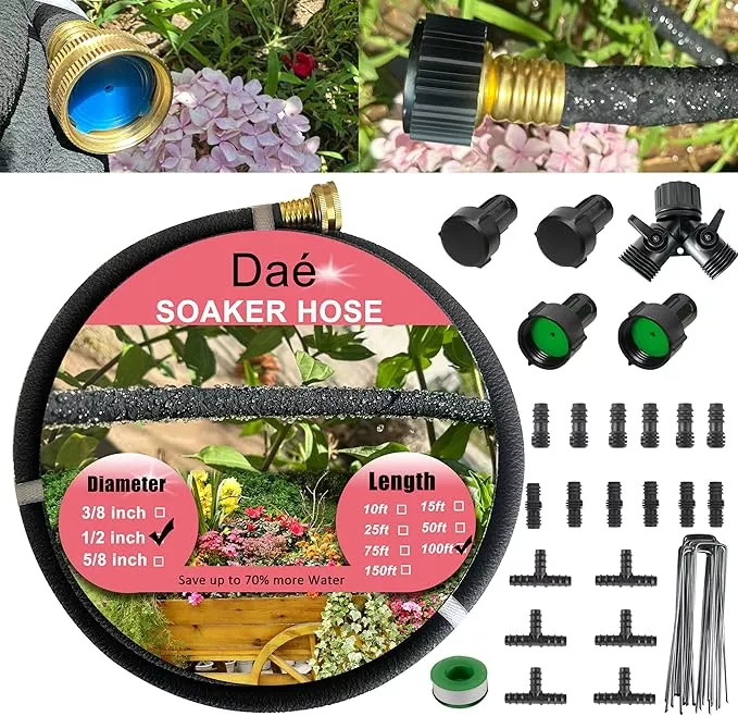 rubber-soaker-hose-1-2-inch-100ft-garden-hose-irrigation-water-saving-up-to-70-b Rubber Soaker Hose, 1/2 inch, 100ft Garden Hose for Irrigation,Water-Saving up to 70%, Brass Connector Leak-Proof, Heavy-duty Hose, Watering for Trees,Lawns, Vegetables and Flowers.