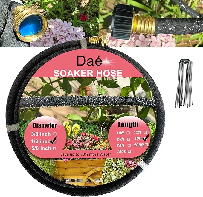 rubber-soaker-hose-1-2-inch-50ft-garden-hose-irrigation-water-saving-up-to-70-br Rubber Soaker Hose, 1/2 inch, 50ft Garden Hose for Irrigation,Water-Saving up to 70%, Brass Connector Leak-Proof, Heavy-duty Hose, Watering for Trees,Lawns, Vegetables and Flowers.
