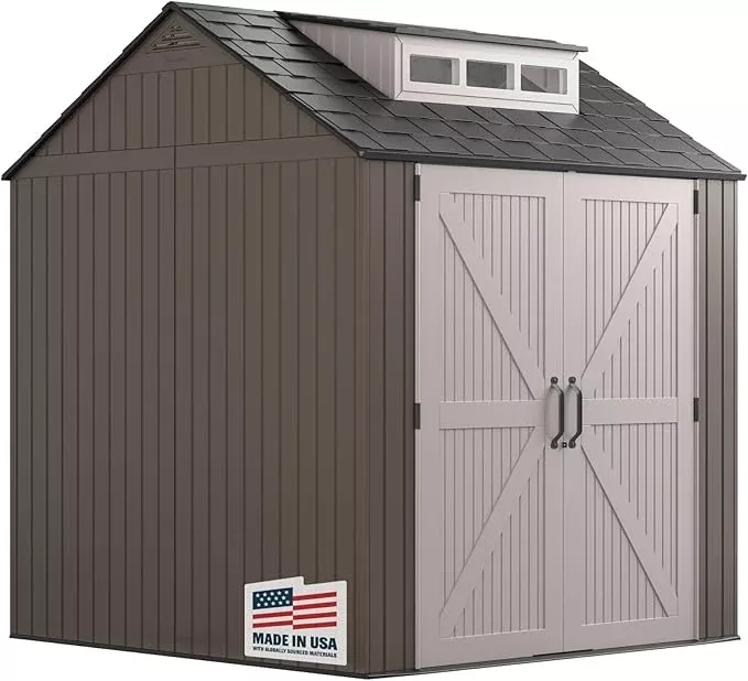 rubbermaid-large-resin-outdoor-storage-shed-with-floor-7-x-7-ft-weather-resistan Rubbermaid Large Resin Outdoor Storage Shed With Floor (7 x 7 Ft.), Weather Resistant, Brown, Organization for Home/Lawn Mower/Backyard Equipment/Bike Storage/Pool Supplies