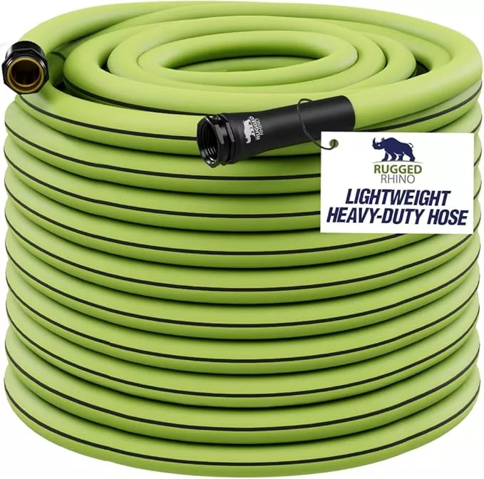 rugged-rhino-heavy-duty-flexible-light-weight-garden-hose-100ft-x-5-8in-4-layer- Rugged Rhino Heavy Duty Flexible Light Weight Garden Hose, 100ft x 5/8in, 4 Layer Leakproof Outdoor Gardening Tools, Watering Supplies, Powerful Water Pressure for Lawn, Flowers, Black Orange