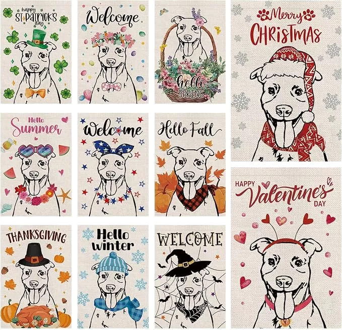 seasonal-garden-flags-pitbull-double-sided-flags-set-11-holiday-farmhouse-indoor Seasonal Garden Flags Pitbull Double Sided Flags Set of 11 Holiday Farmhouse Indoor Outdoor Yard Lawn Christmas Gifts Decorations 12.5x18 Inch