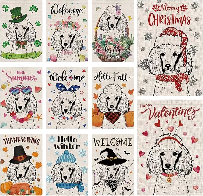 seasonal-garden-flags-poodle-dog-double-sided-flags-set-11-holiday-farmhouse-ind Seasonal Garden Flags Poodle Dog Double Sided Flags Set of 11 Holiday Farmhouse Indoor Outdoor Yard Lawn Christmas Gifts Decorations 12.5x18 Inch