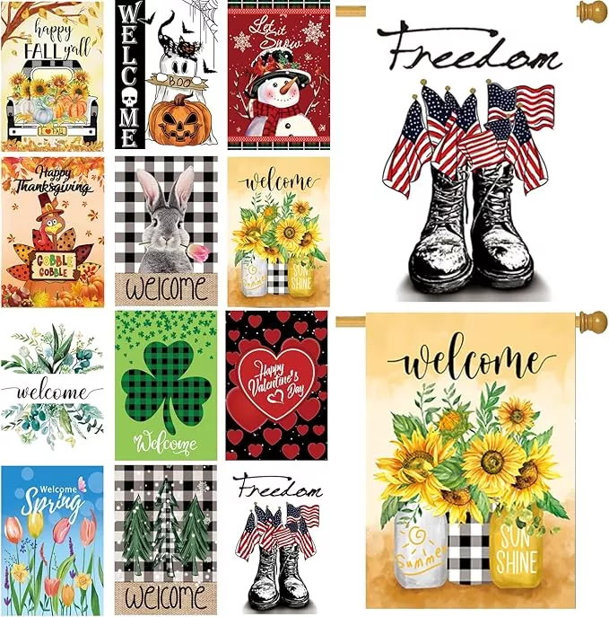 seasonal-garden-flags-set-12-double-sided-28-x-40-inch-yard-flags-large-house-fl Seasonal Garden Flags Set of 12 Double Sided 28 x 40 Inch Yard Flags, Large House Flags for Outside, Fall Winter Halloween Christmas Outdoor Flags, Holiday Garden Flags for All Seasons