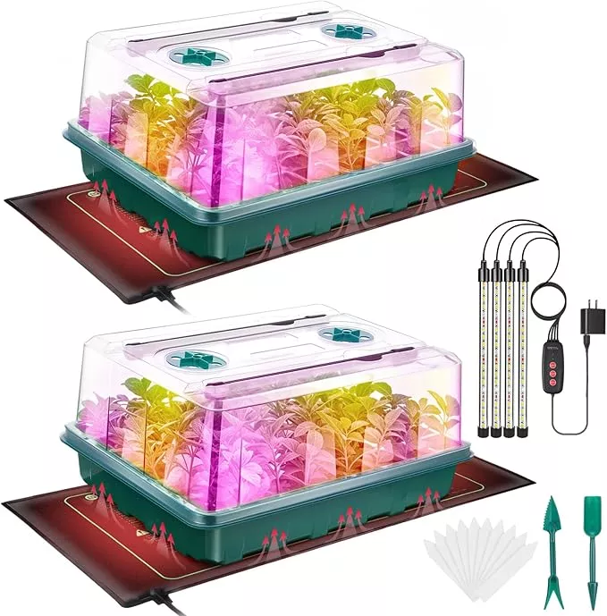 seed-starter-tray-seed-starter-kit-with-grow-lights-heat-mat-96-cell-seed-growin Seed Starter Tray, Seed Starter Kit with Grow Lights and Heat Mat, 96-Cell Seed Growing Tray, Seed Starting Trays Plant Starter Kit and Base, Indoor Gardening Plant Germination Trays (2)