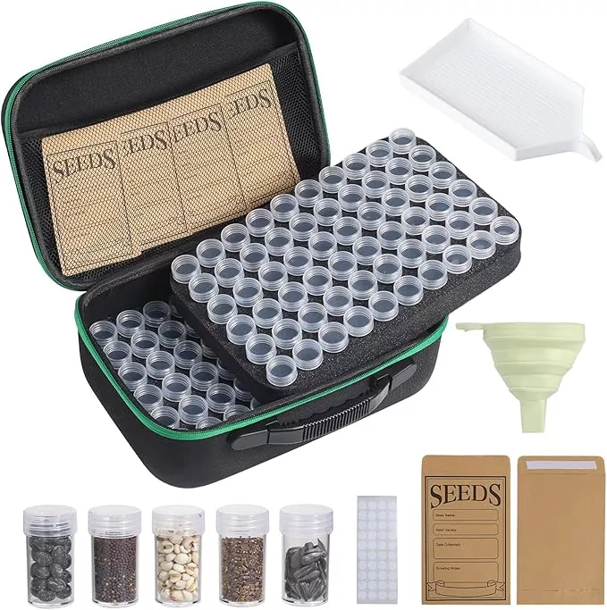 seed-storage-box-portable-seed-saving-box-sturdy-seed-organizer-kit-seed-envelop Seed Storage Box, Portable Seed Saving Box, Sturdy Seed Organizer Kit Seed Envelopes Funnel Label, Seed Container for Flower Plants Vegetable Seed, M-60 Slots
