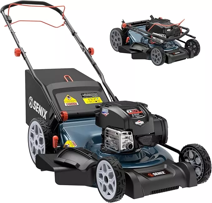 senix-gas-lawn-mower-22-self-propelled-gas-powered-lawnmower-with-163cc-b-s-4-cy SENIX Gas Lawn Mower, 22" Self Propelled Gas Powered Lawnmower with 163cc B&S 4-Cycle Engine, 3-in-1 Walk-Behind Push Lawn Mower, 6-Position Height Adjustment