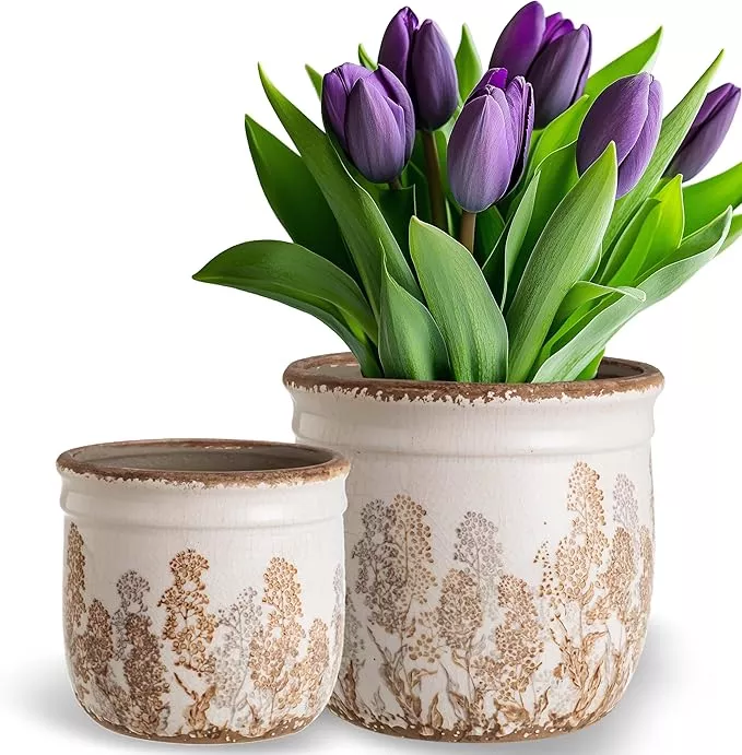 set-2-ceramic-planters-indoor-plants-4-7-5-7-inch-vintage-flower-pots-without-dr Set of 2 Ceramic Planters for Indoor Plants, 4.7+5.7 Inch Vintage Flower Pots without Drainage Hole, Rustic Brown Planter Set, Decorative Plant Pots for Indoor Plants, Home Decor, Living Room, Office