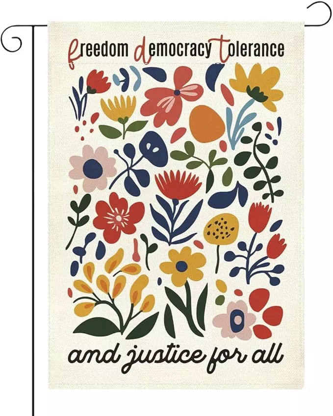 social-justice-encourage-garden-flag-freedom-democracy-tolerance-justice-all-dec Social Justice Encourage Garden Flag Freedom Democracy Tolerance And Justice for All Decorations Small Double Sided Burlap art Stained Glass Style Garden Flags 12 x 18 Inch for Outside