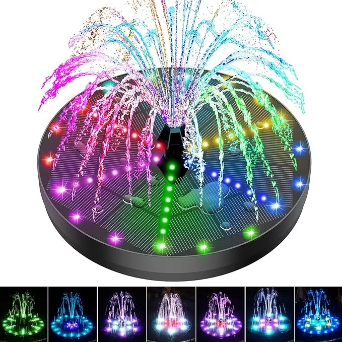 solar-bird-bath-fountains-upgraded-4w-solar-powered-water-fountain-pump-with-400 Solar Bird Bath Fountains Upgraded, 4W Solar Powered Water Fountain Pump with 4000 Battery, 7 Nozzles & 4 Fixers, Colorful LED Lights for Garden, Swimming Pool, Pond, and Outdoor Decor