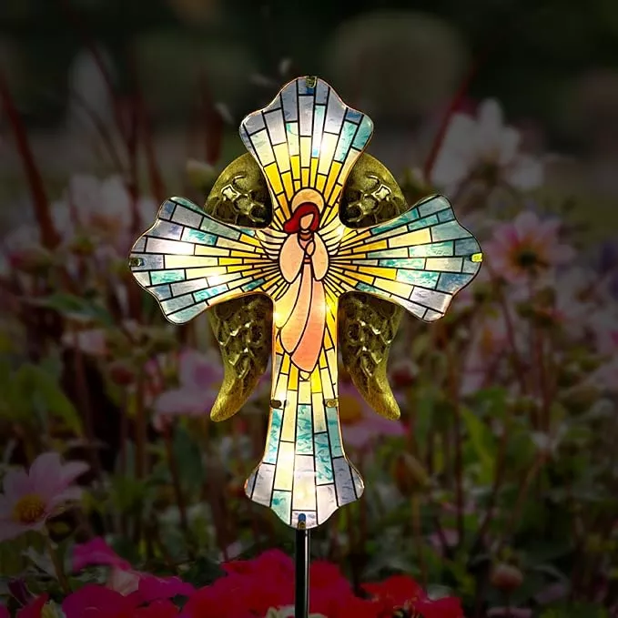 solar-cross-garden-stake-lights-outdoor-garden-cemetery-yard-decor-angel-wings-c Solar Cross Garden Stake Lights for Outdoor Garden,Cemetery,and Yard Decor,Angel Wings Cross Solar Christmas Lights Outdoor,Memorial Gifts Angel