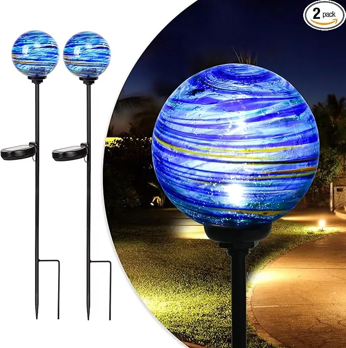 solar-outdoor-decorative-lights-color-swirl-solar-garden-stake-glaze-glass-led-s Solar Outdoor Decorative Lights Color Swirl Solar Garden Stake Glaze Glass LED Solar Garden Globe Lights Outdoor Decorative Lights for Pathway Yard Lawn Decoration 2 Pack Blue&Green