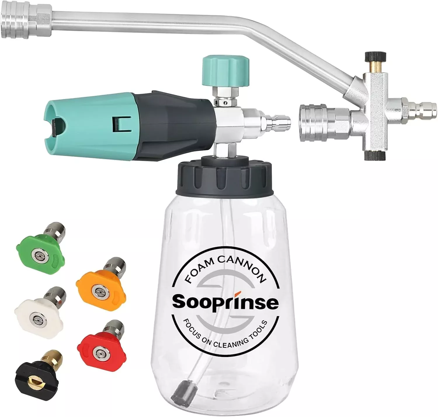 sooprinse-pressure-washer-foam-cannon-with-dual-connector-accessory-power-washer Sooprinse Pressure Washer Foam Cannon with Dual Connector Accessory, Power Washer Soap Cannon with Double Tip Attachment, 5 Power Washer Nozzle Tips, 1/4" Quick Connect, 4000 PSI