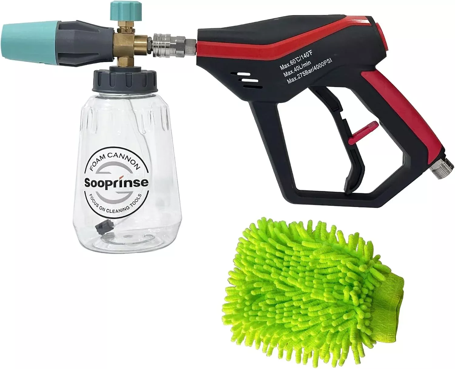 sooprinse-pressure-washer-gun-with-foam-cannon-snow-foam-lance-short-pressure-wa Sooprinse Pressure Washer Gun with Foam Cannon Snow Foam Lance, Short Pressure Washer Gun with Foam Cannon with 1/4 Inch Quick Connector, Power Washer Foam Blaster with Car Wash Mitt, 4000 PSI,1 Liter