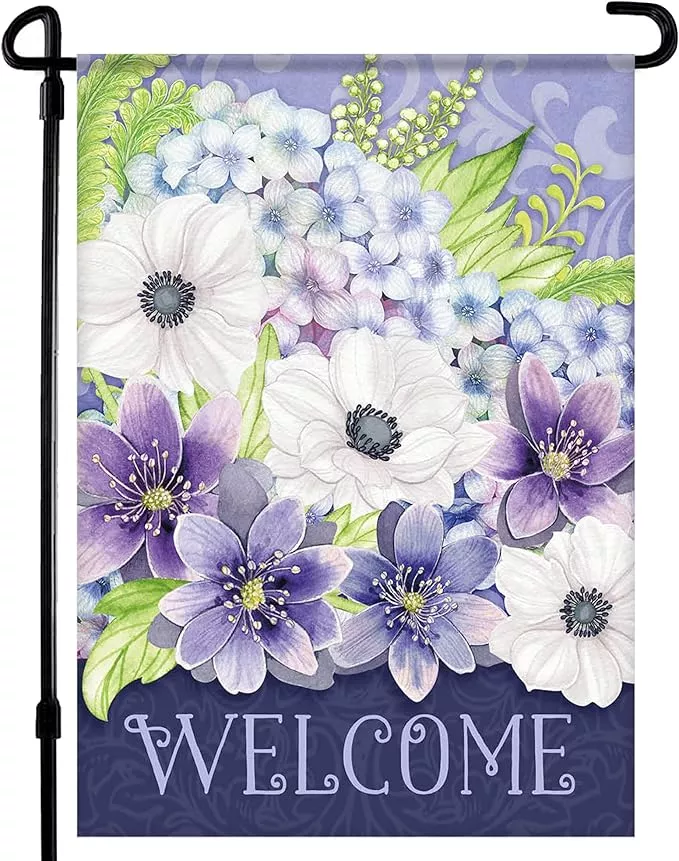 spring-garden-flags-12-5x18-double-sided-floral-welcome-bouquet-flag-printed-in- Spring Garden Flags 12.5x18 Double Sided - Floral Welcome Bouquet Flag Printed in Premium Polyester - Seasonal House Welcome Banner for Outdoor, Yard, Lawn, Deck, Patio - Suits Most Holder
