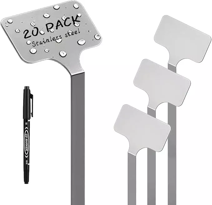 stainless-steel-plant-labels-metal-waterproof-plant-markers-height-12-75-in-labe Stainless Steel Plant Labels,Metal Waterproof Plant Markers, Height 12.75 in, Label Area 2.5 in*1.25 in resuable Nursery Tags for Vegetables herb Flower Seed Green House 10-Pack