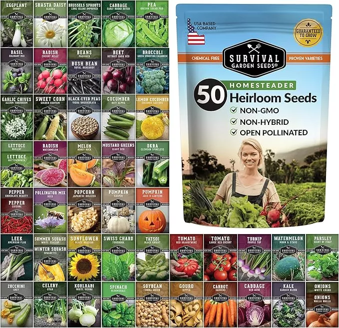 survival-garden-seeds-homesteader-collection-50-packs-non-gmo-heirloom-vegetable Survival Garden Seeds Homesteader Collection - 50 Packs Non-GMO Heirloom Vegetable, Fruit, Herb Seed Varieties for Growing a Victory Garden - Plant & Grow Survival Food - Emergency Preparedness Gear