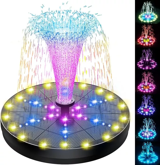 szmp-solar-fountain-4w-bird-bath-fountains-upgraded-60-led-lights-solar-powered- SZMP Solar Fountain 4W Bird Bath Fountains Upgraded 60 LED Lights, Solar Powered Fountain Pump Built-in 4000 Battery with 7 Nozzle & 4 Fixer, Solar Water Fountain for Garden, Bird Bath, Pool, Pond