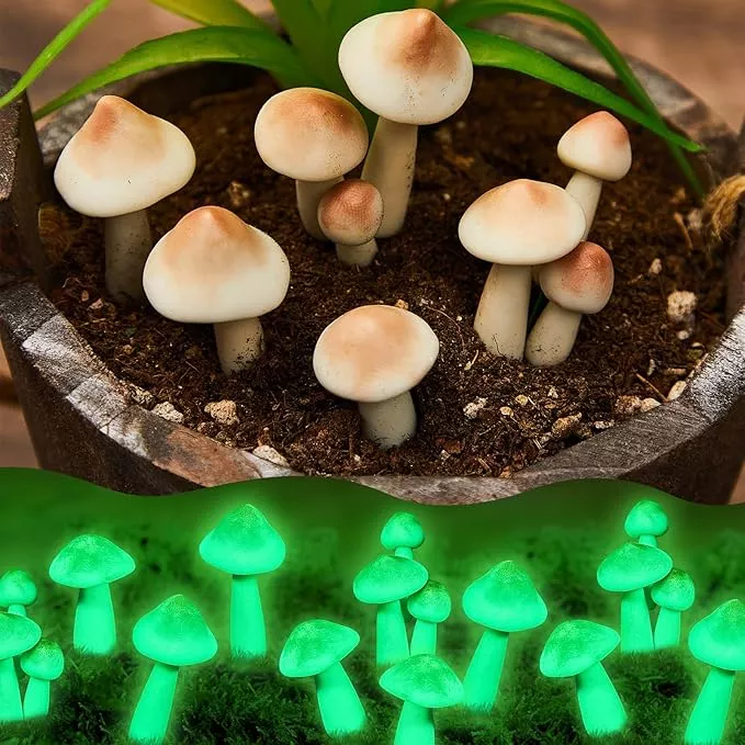 taiyin-10-pcs-luminous-mushroom-miniature-garden-mushrooms-outdoor-decor-waterpr Taiyin 10 Pcs Luminous Mushroom Miniature Garden Mushrooms Outdoor Decor Waterproof Glow in The Dark Yard Decor for Fairy Outdoor Garden Micro Landscape Christmas Tree Decor