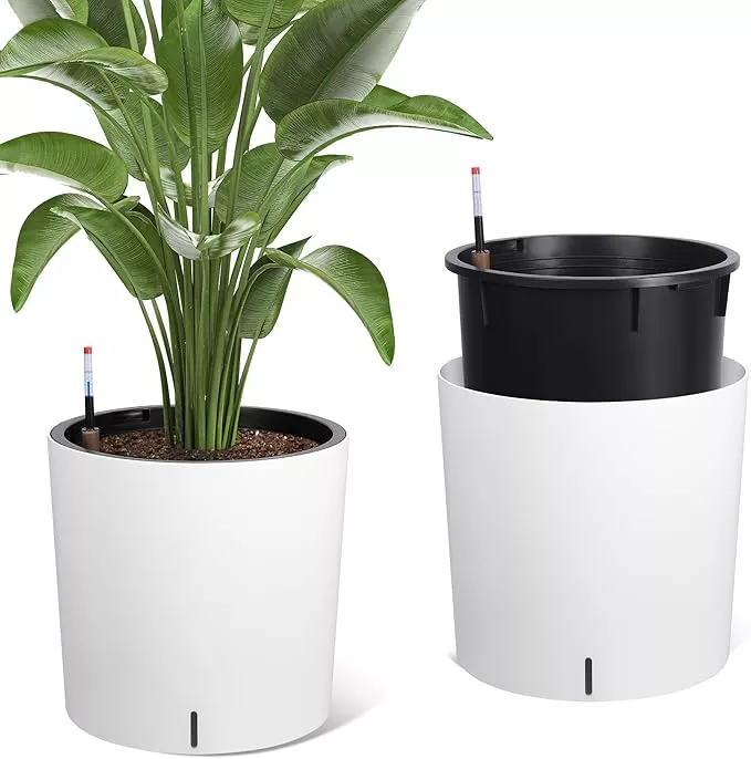 tall-round-planter-set-2-19-5-h-x-19-9-dia-large-planters-indoor-plants-with-bui Tall Round Planter Set of 2, 19.5‘’ H x 19.9" Dia Large Planters for Indoor Plants with Built-in Drainage and a Water Level Monitor and Wheels for Patio, Porch, Living Room, or Home Office, Black