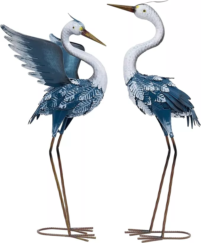 teresa-s-collections-yard-decorations-outdoor-garden-statues-blue-metal-crane-ya TERESA'S COLLECTIONS Yard Decorations Outdoor Garden Statues, Blue Metal Crane Yard Art, 25-26inch Lawn Ornaments for Backyard, Outside Porch, Patio, Wedding Decor,Set of 2,Spring Decor,Gifts for Mom