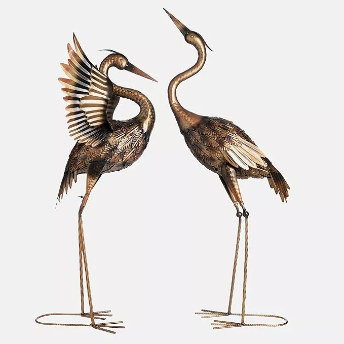 teresa-s-collections-yard-decorations-outdoor-garden-statues-brass-metal-crane-y TERESA'S COLLECTIONS Yard Decorations Outdoor Garden Statues, Brass Metal Crane Yard Art, 33-39inch Lawn Ornaments for Backyard, Outside Porch, Patio, Wedding Decor,Set of 2,Spring Decor,Gifts for Mom