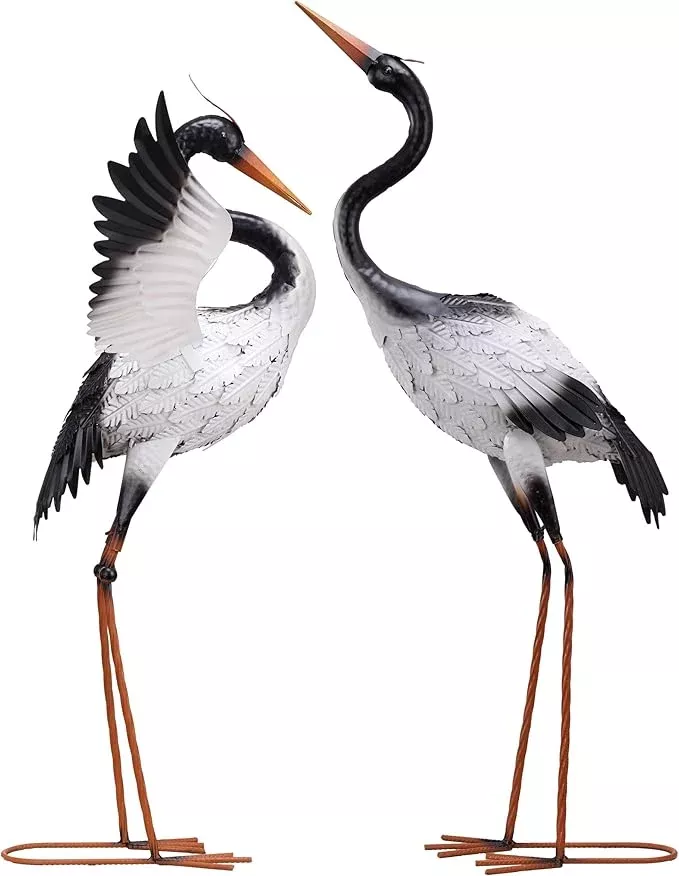 teresa-s-collections-yard-decorations-outdoor-garden-statues-white-metal-crane-y TERESA'S COLLECTIONS Yard Decorations Outdoor Garden Statues, White Metal Crane Yard Art, 33-39inch Lawn Ornaments for Backyard, Outside Porch, Patio, Wedding Decor,Set of 2,Spring Decor,Gifts for Mom