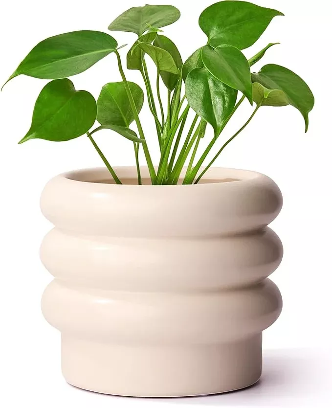 tiered-bubble-ceramic-plant-pot-creamy-white-6-inch-ceramic-planter-with-drainag Tiered Bubble Ceramic Plant Pot, Creamy White 6 Inch Ceramic Planter with Drainage Holes, Ceramic Flower Pot with Mesh Pad, Rubber Plugs, Ceramic Pots for Indoor Plants Outdoor, Modern Décor