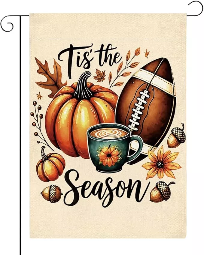 tis-season-fall-garden-flag-autumn-football-pumpkin-garden-flag-12x18-inch-doubl Tis the Season Fall Garden Flag Autumn Football Pumpkin Garden Flag 12x18 inch Double Sided Fall Thanksgiving Flags for Yard Home Porch Lawn (Flay 1804)