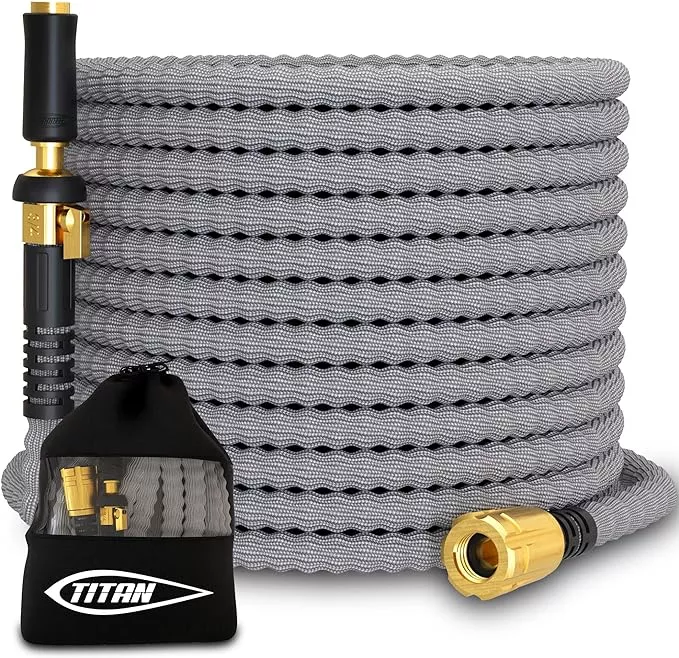 titan-flexible-garden-hose-100ft-ultra-lightweight-heavy-duty-water-hose-with-br TITAN Flexible Garden Hose 100FT – Ultra Lightweight, Heavy Duty Water Hose with Brass Fittings & Jet Nozzle – Kink-Free, Non-Expanding, Durable Fabric Hose for Yard, Lawn, Car Wash, Outdoor Use