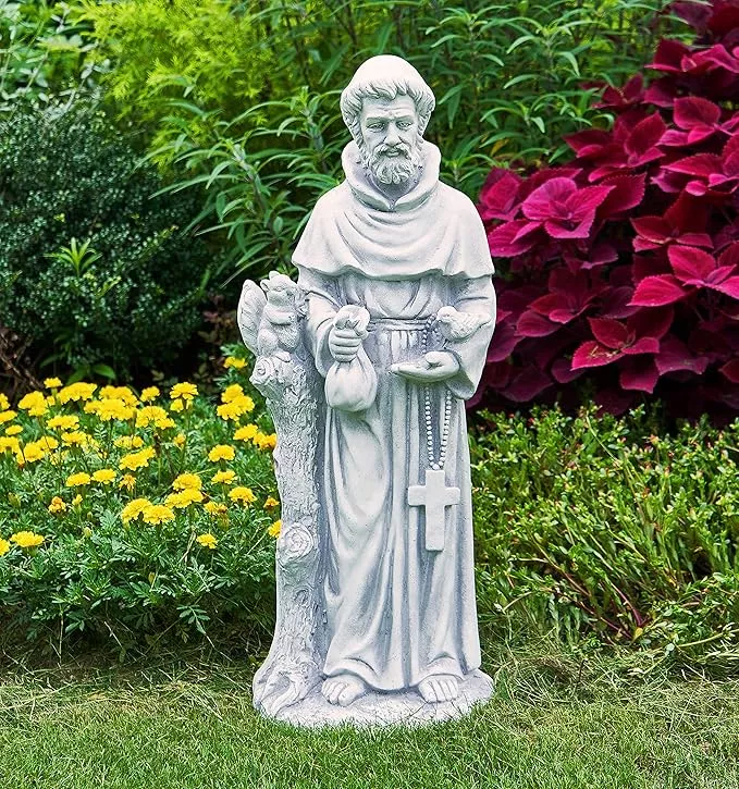 toetol-st-francis-garden-statues-31-inch-saint-francis-assisi-catholic-christian TOETOL St Francis Garden Statues 31 Inch Saint Francis of Assisi Catholic Christian Yard Decor Lawn Garden Patio Outdoor Sculptures Magnesium Oxide Stone Grey Garden Art Decorations