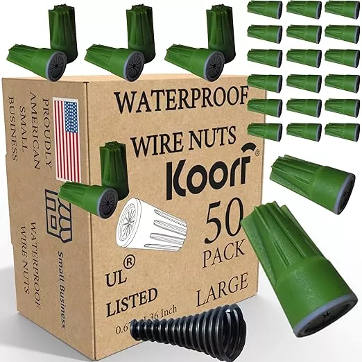 ul-listed-waterproof-wire-nuts-outdoor-large-50-box-waterproof-wire-connectors-l UL LISTED Waterproof Wire Nuts Outdoor LARGE 50/Box Waterproof Wire Connectors Landscape Wire Connector Electrical Nuts Caps for Sprinkler LED Light Irrigation Valves (50, 1.37 x 0.66 Inch)